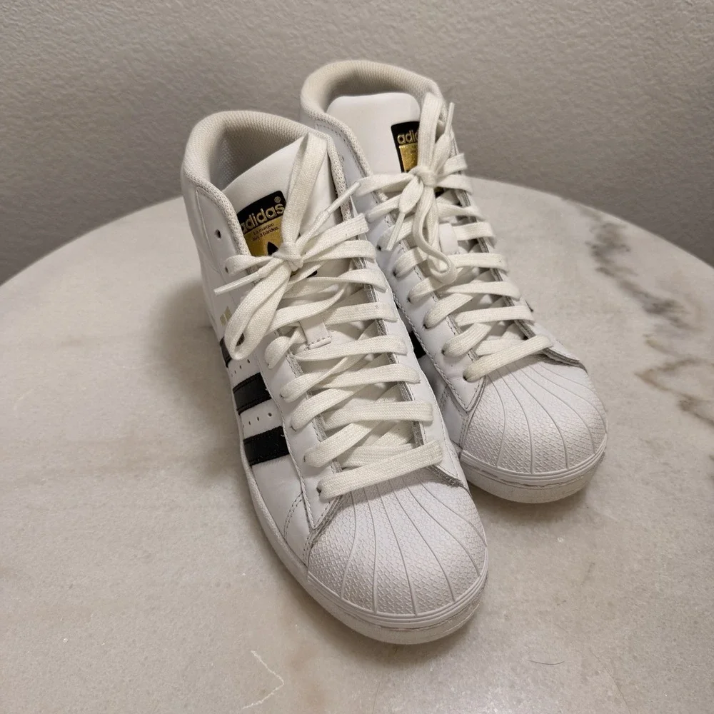 Adidas Pro‎ Model J Big kid's Basketball Shoes White-Core Black s85962 Sz 6.5